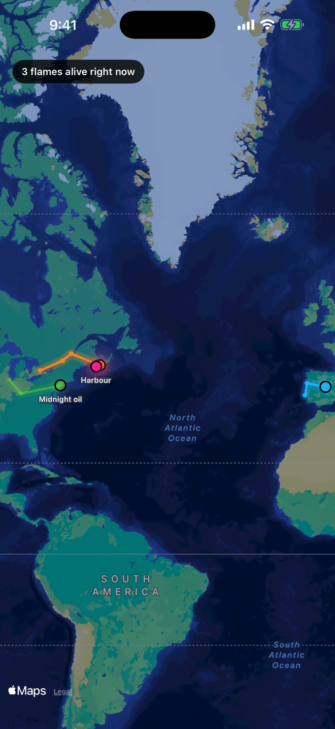 A map of flames travelling